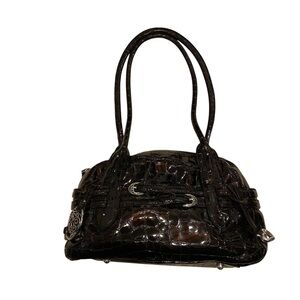 Brighton  Embossed Leather Chocolate Brown Shoulder Bag Vintage
